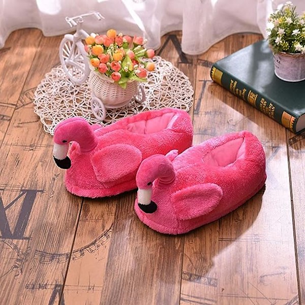 Söta Flamingo Tofflor Hälkappa Vinter Varma Plysch Djur Tofflor