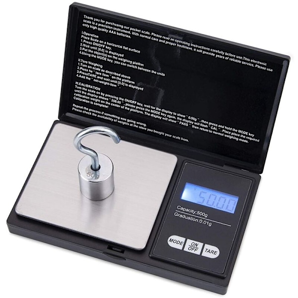 Smyckesvåg, Minimum 0,01g, Maximum 500g, LCD Digital Display, Professionell, Portabel, Svart