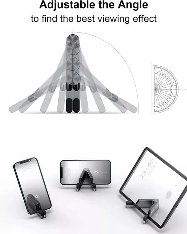 Foldbart skrivebordsstativ til telefon og tablet, justerbart, 10,2-26,7 cm, sort
