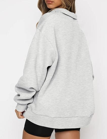 Kvinnors Oversized Halv Zip Pullover Långärmad Sweatshirt Quarter