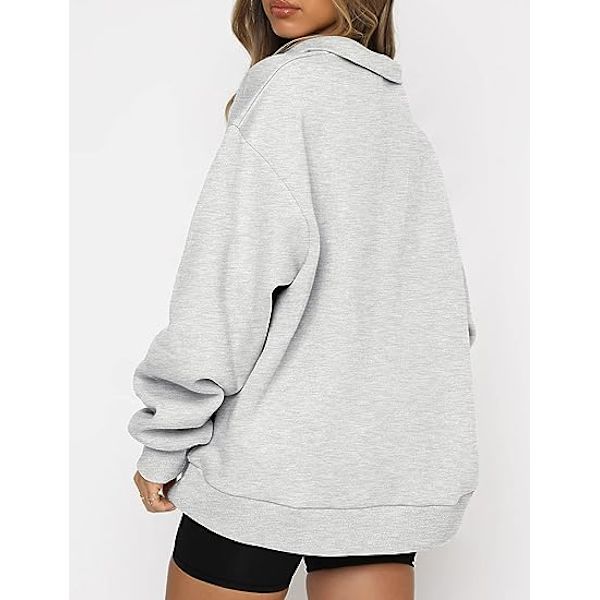 Oversized halv lynlås pullover langærmet sweatshirt kvart lynlås