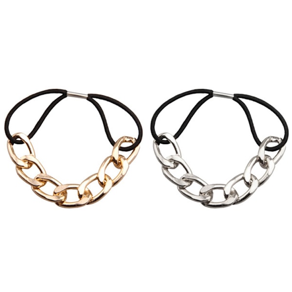 Metallkedja Ponytail Hållare Hårband Tie, set med 2 st - Guld, Silver