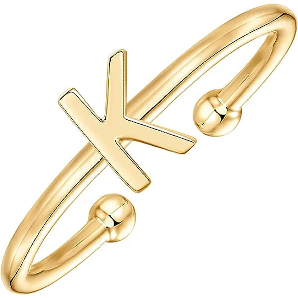 14K Guldpläterad Initial Justerbar Ring | Dam Initial Ring | Fasion Ring Kvinnor