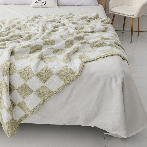 Ternet tæppe, salviegrøn mikrofiber blødt hyggeligt fluffy varmt håndlavet tæppe til sofa, stol, seng, camping, picnic, rejse