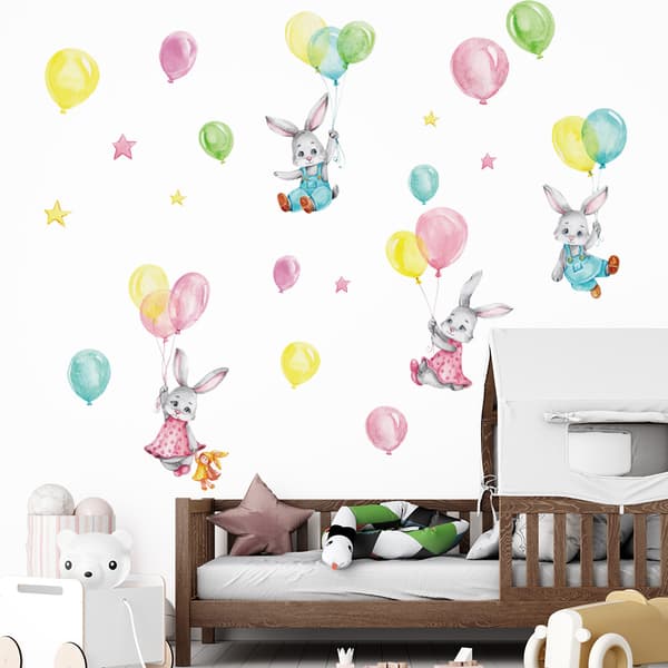 En uppsättning väggdekaler med ballongkaniner