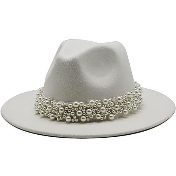 Sorte Fedora Hatte til Damer Uld Panama Hat med Perlebånd Bred