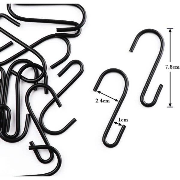 Sett med 10 stk S-formede kroker, svarte metallkroker for kjøkken baderom