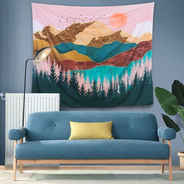 Gobelinin seinävaate, auringonlaskun taidegobelini, metsäpuutapeetti M