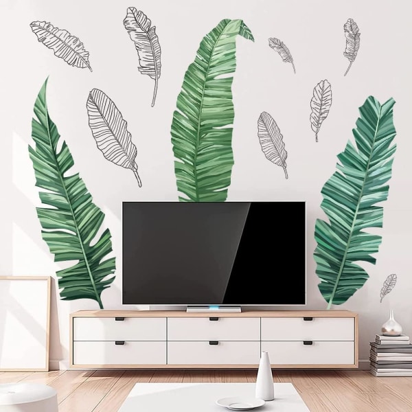 Large Green Leaves Wall Decal Tropical Palm Leaf Wall Sticker Natural Plants Wal