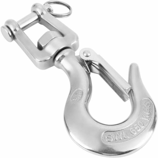 Nostokoukku - 304 ruostumaton teräs kääntyvä nostokoukku Inderstry koukku lukolla Rigging tarvikkeet，(650kg，1kpl)