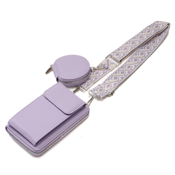 Liten crossbody-väska för kvinnor, mobiltelefonväskor, justerbar rem, blockering axelväska med kortplatser och minipung, lila