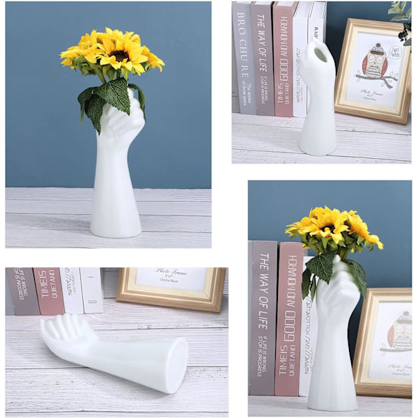 9-tommers moderne kunst keramisk vase som holder planter blomsterbeholder, bordplate hvitt arm vase for hjemmekontor dekorasjon