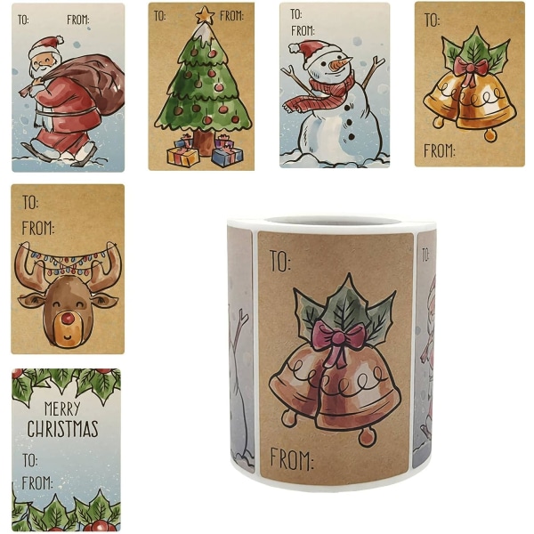 Julegavemærker Selvklæbende etiketter Klistermærker 250 stk. til og fra jul