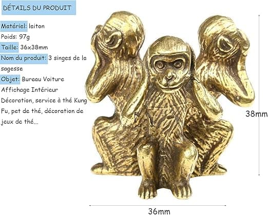 Sæt med 3 små abefigurer, 3 vise aber dekorative figurer