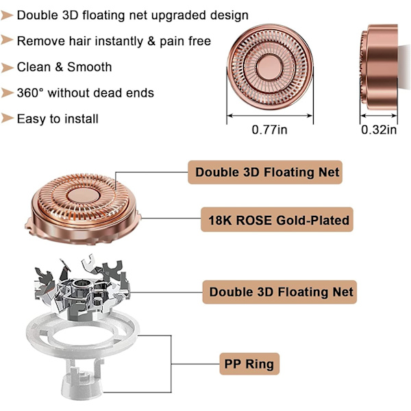 Udskiftningshoveder Kompatibel med Finishing Touch Flawless Generation 2 Ansigtshårfjerner til Læber, Havde, Kinder og Pins af Poweka (6 Styk)