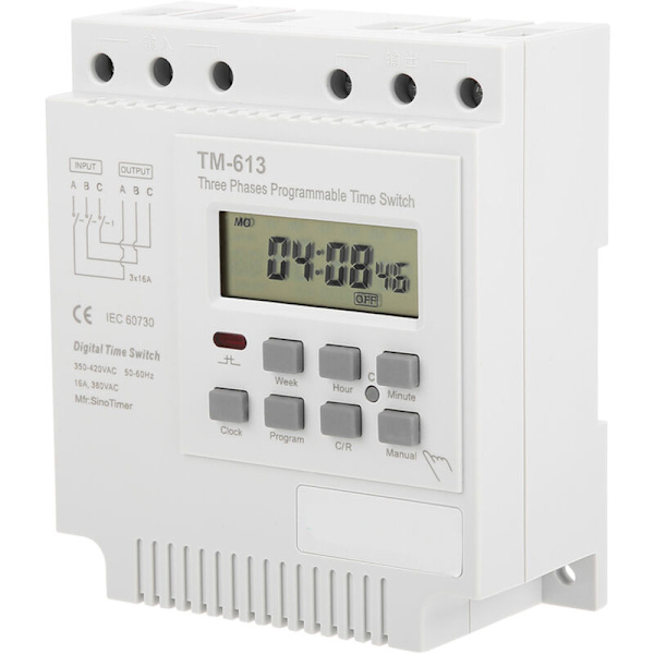 TM-163 380V Trefaset Digital Ukentlig Programmerbar Kontroll Strøm Timer Bryter, Programmerbar Tidsbryter