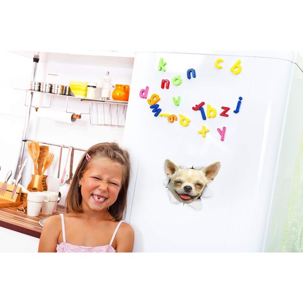 3D Dog Stickers - Happy Chihuahua för vägg, kylskåp, toalett och Mo