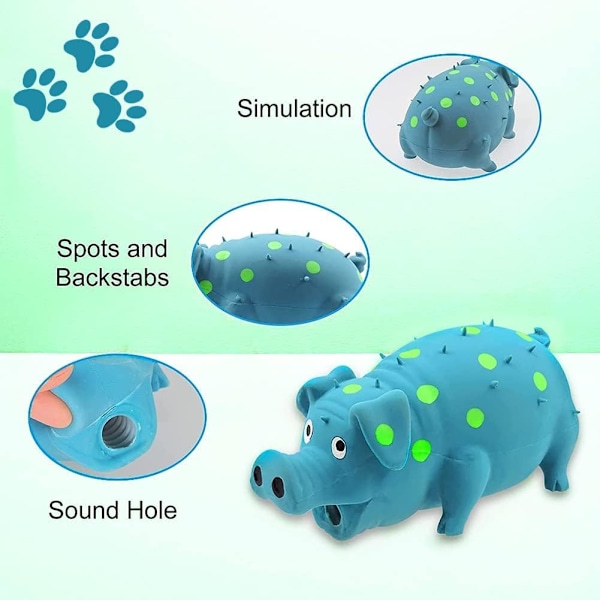 Squeaky Pig Dog Toys, Blå Latex Grunting Pig Dog Toy Angst Relief for Dog Puppy Chew Toys,Dog Squeeze Toy