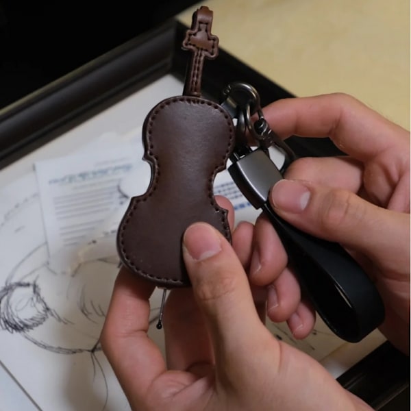 Håndlavet Læder Violin & Cello Nøglering, Musikalsk Instrument Nøglering