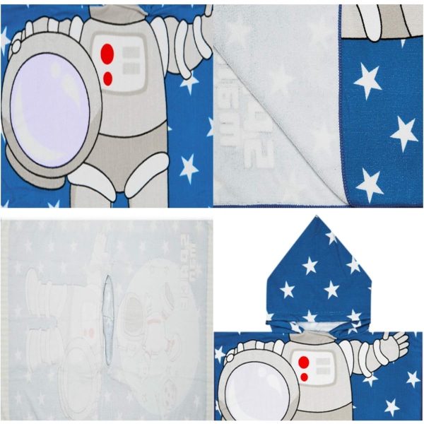 Barn med huva handduk badhandduk i mikrofiber mjuk bomull absorberande poncho handdukar söt tecknad astronaut mönster tryck badrock för pojkar simning pool coverups 30\"*55\", Blå Astronaut