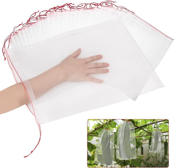 50-pack Fruktskyddspåsar 45 x 30 cm, Trädgårdsnätpåsar med dragsko