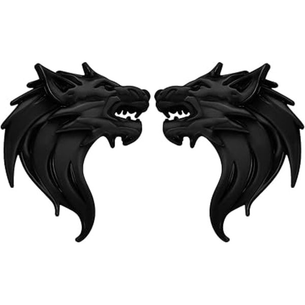 Par 3D Metall Bil Klistermärken Varg Huvud Dekal Emblem Badge Reflex Motorcykel Auto Dekoration Klistermärken Vindrutedekoration Svart