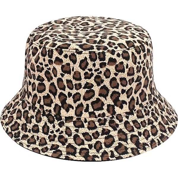 Reversibel Leopard Bucket Hat Bomull Fiskehatt Packable Cheetah Solhatt för Kvinnor och Män