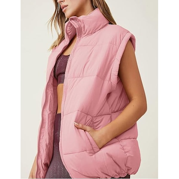 (M)Dunjacka Väst Kvinnor Zip Up Ärmlös Vinter Casual Stå Krage Vadderad Nedjacka Kappa med Fickor