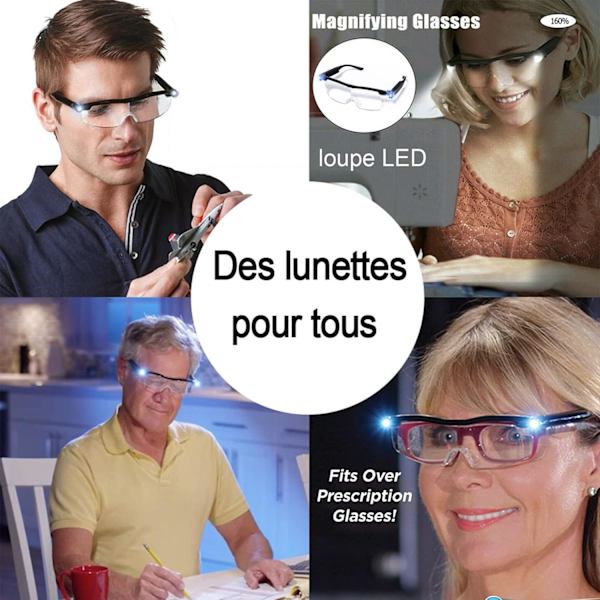 Lukulasit, 2 LED-valoa suurentava lasi, 160 % suurennos, valaistu suurentava lasi, kaikki tarkkuustyöt, korjaukset, ompelu