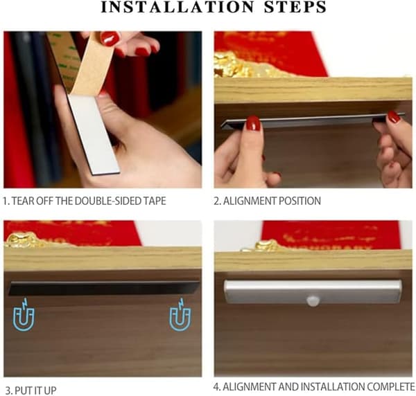 Sensor skaplampe LED oppladbar batteri nattlys stripe 2 stk