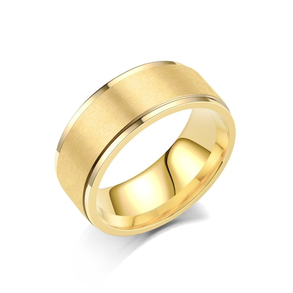 Klassisk 8 mm Tungsten Carbide Ring Guld Borstad Två räfflade Center Hammer Design M