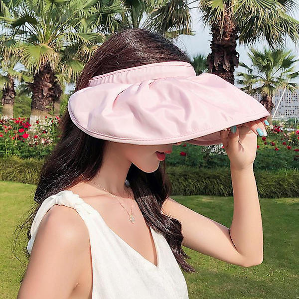 Dame Sommer Visor Hat Sol Visor Cap Sol Hat UV Beskyttelse Strand Cap Strand Rejse Hat Sort