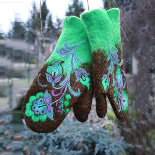1 par Patchwork farve fuld finger handsker til kvinder julegave retro broderi blomster handsker