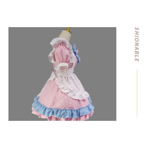 Anime söt piga outfit för flickor kvinnor spets trim förkläde katt tass Lolita klänningar Cosplay full set-M