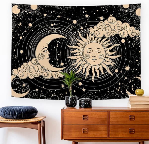 Sol og måne gobelin æstetik Sol og måne gobelin Sort mørk
