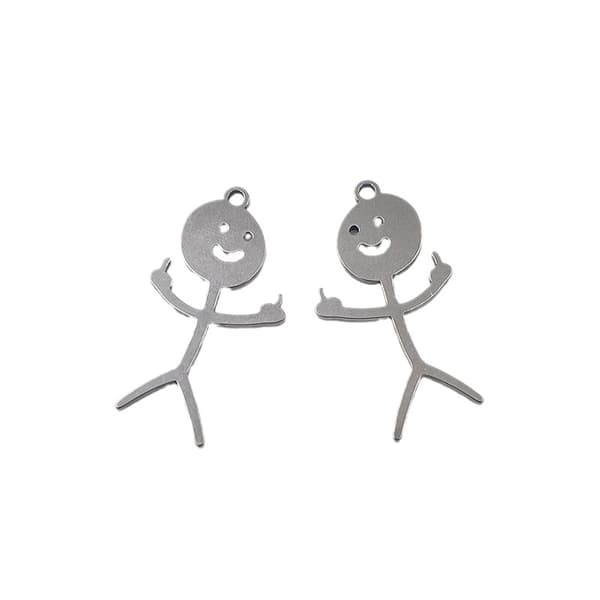 2 stk. Rustfrit stål Sjovt Doodle nøglering Langfinger vedhæng