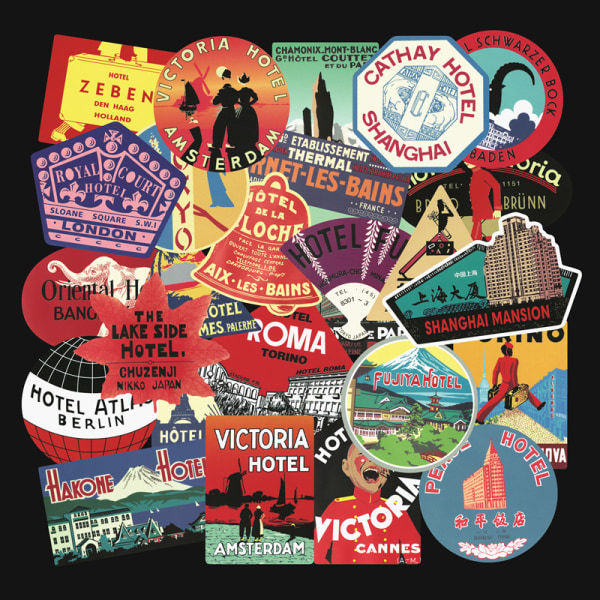Vintage Hotel Stickers Pakke 56 stk. Retro rejsekuffertklistermærker Vinyl Decals f