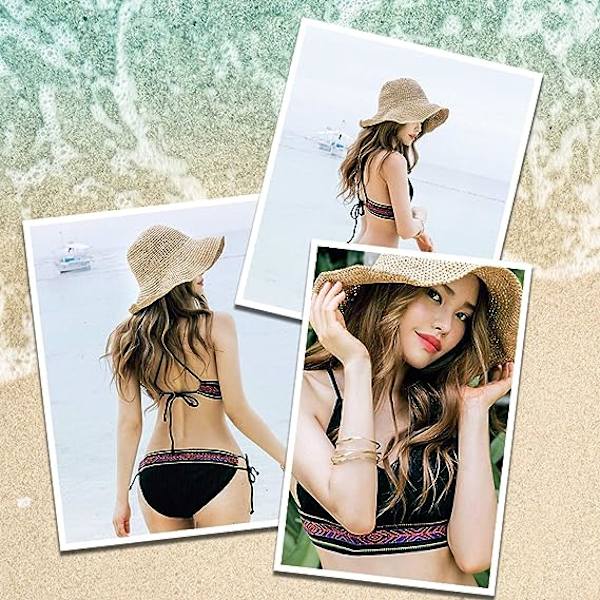 Dame Halm Hat Strand Foldbar Solhat Stor Dame Papir Floppy