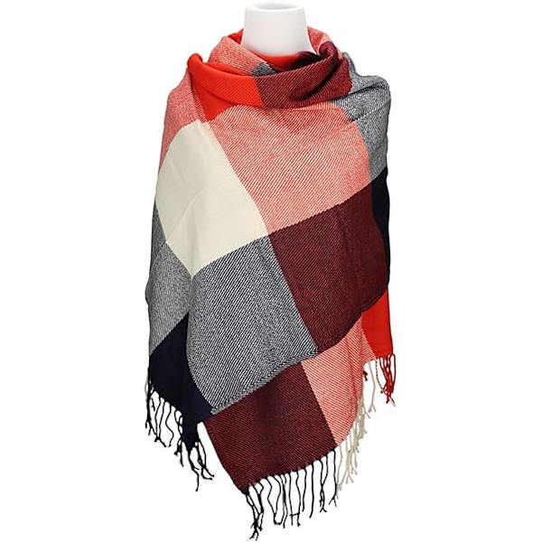 Vinterhalsduk Kvinna Rutiga Lång Varm Halsduk Stor Mjuk Sjal Scarves Tofsar Elegant Wrap Sjal Stoles Halsduk(195*65cm)