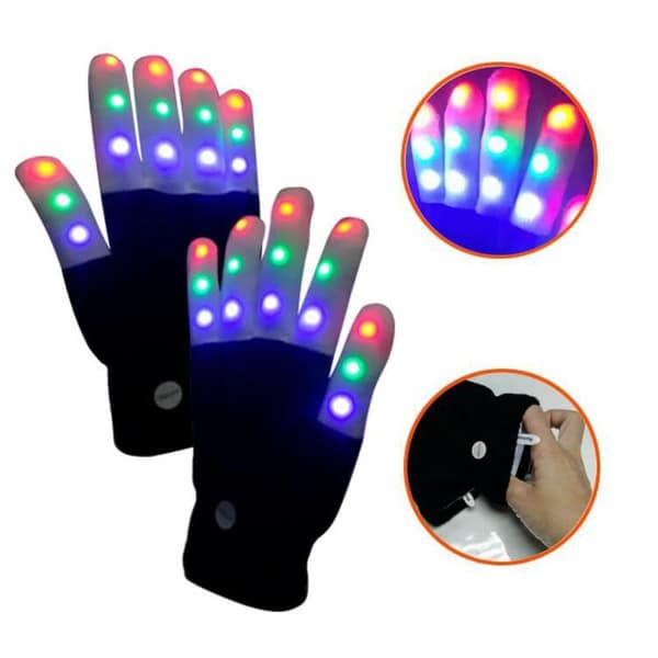 2 stk LED lys opp hansker og briller, glødende neonbriller 6 moduser,