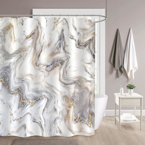 Guldgrå marmor duschdraperi set, modern abstrakt duschdraperi