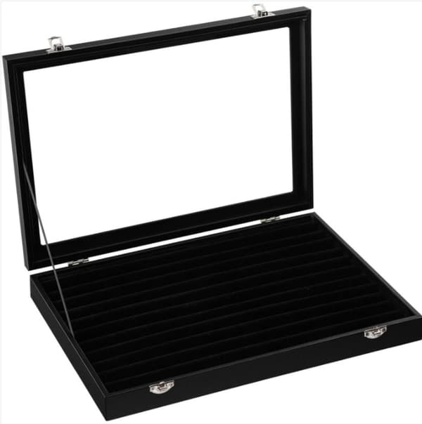 Smyckesdisplay, Smyckeskrin, för Ringar, Örhängen, Glaslock, Svart