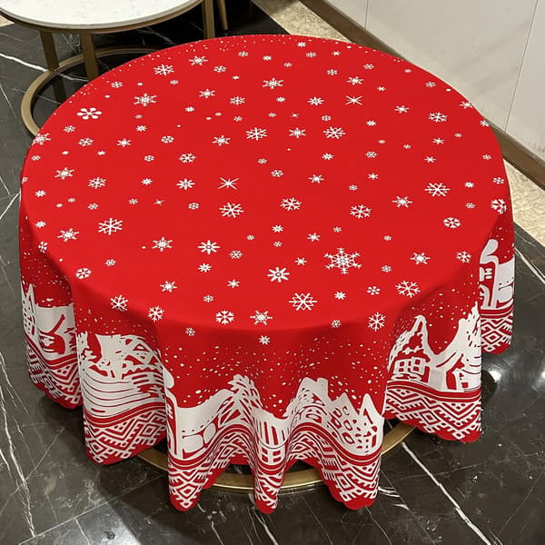 Rund Juledug Vaskbar Polyester Snefnug Mønster Rød, Diameter 120CM