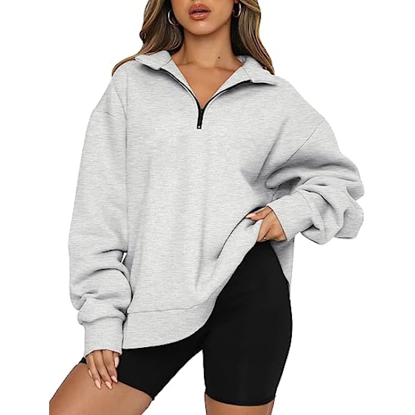 Kvinnors Oversized Halv Zip Pullover Långärmad Sweatshirt Quarter