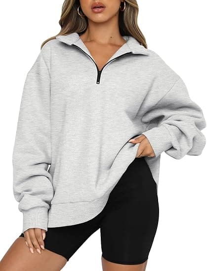 Oversized halvglidelås genser med lange ermer for kvinner
