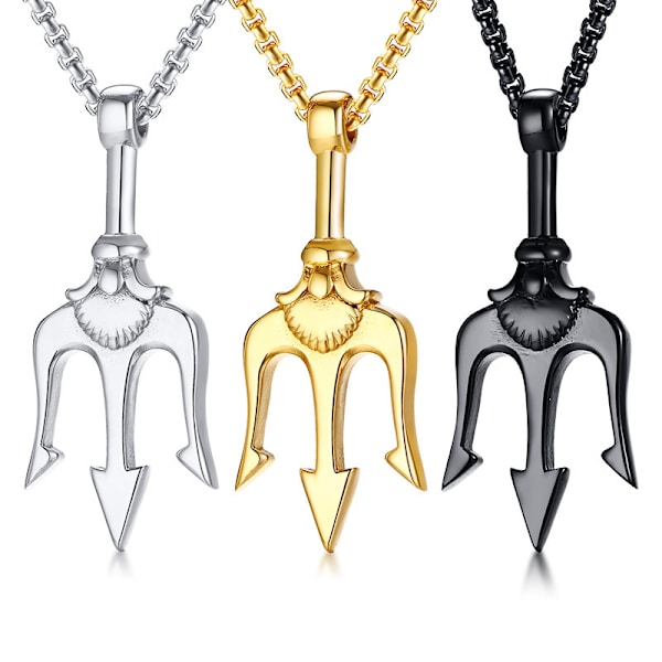 Poseidon Trident-anheng i rustfritt stål, antikk gresk amulett-halskjede for menn
