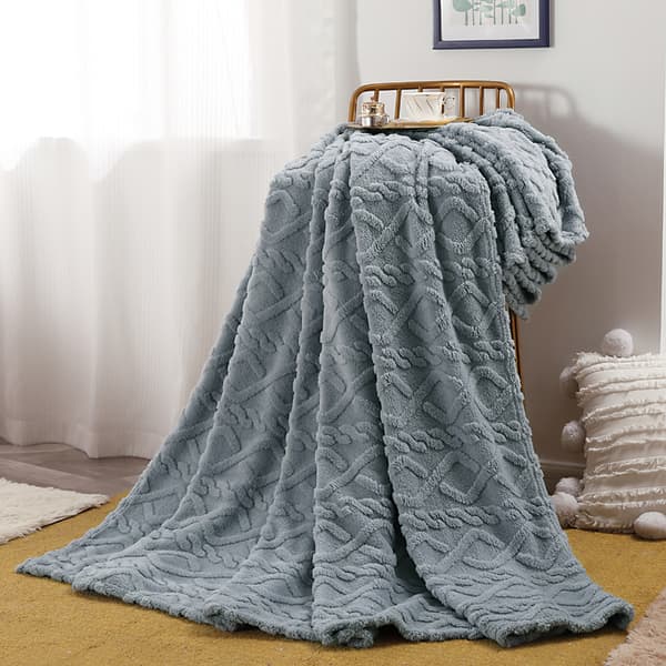Koselig pledd 150 x 200 cm, grå, diamantmønster, for seng, sofa, sofapledd