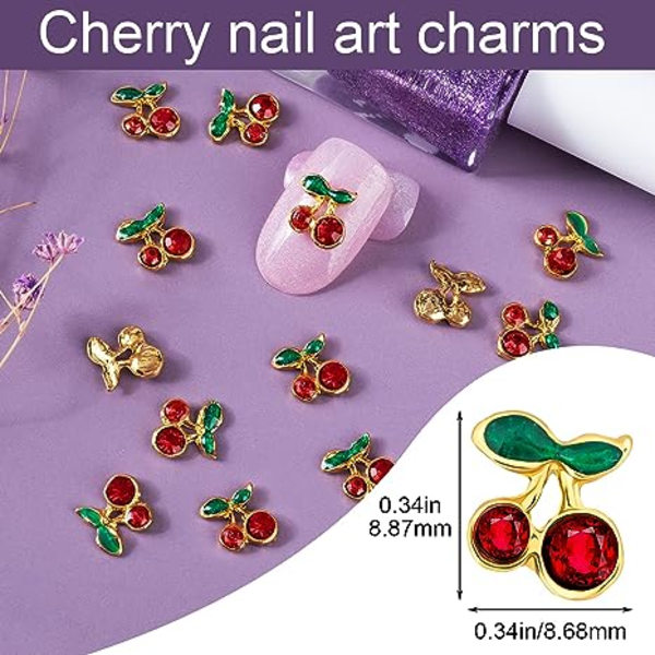 20 st 3D körsbärsberlock nagelkonstdekoration, söta glitter nageltillbehör