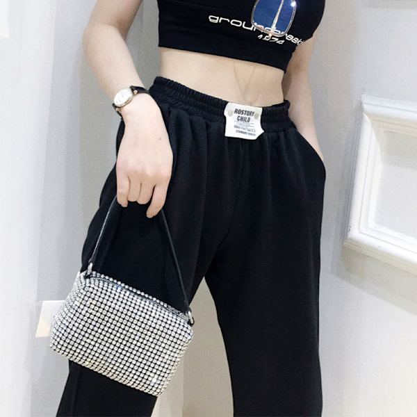 Rhinestone cross bag för kvinnor, glittrande kristallväska, glänsande aftonkoppling