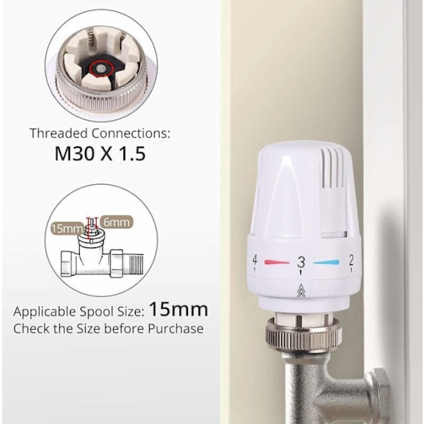 Termostatisk radiatortermostat 3 stk TRV Radiatortermostat M 30 x 1,5 Termostatisk radiatorventil Erstatningshode Radiatorventil Varmesystem Co